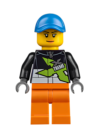 Минифигурка Lego Xtreme Powerboat Driver, Female, Black Racing Jacket, Orange Legs, Blue Seamed Cap cty0543